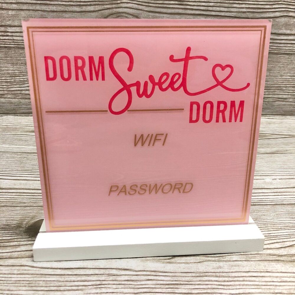 College dorm "dorm sweet dorm" wifi password info sign decor cute girly pink